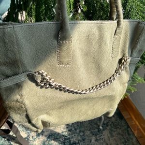 Leather tote Laurel green